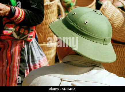 Vietnamese man in a traditional topee worn mainly by Northern Vietnamese men BacHa Northern Vietnam Stock Photo