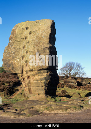 The Cork Stone on Stanton Moor ancient weathered rock in Peak District National Park. Birchover Derbyshire England UK Britain Stock Photo