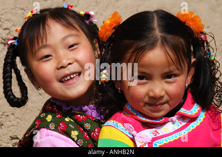 Chinese girls. Qinghai. Huzhu. China. Stock Photo