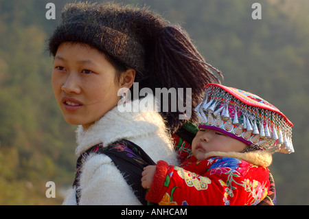 hani minority mummy with son Stock Photo