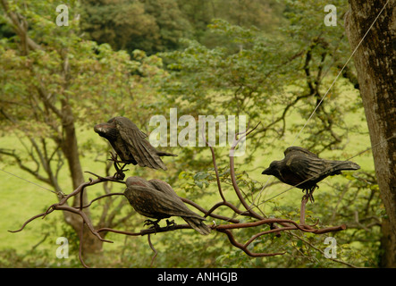 Sculpture of crows in the Calgary Art in Nature sculpture park, Isle of Mull, Scotland. Stock Photo