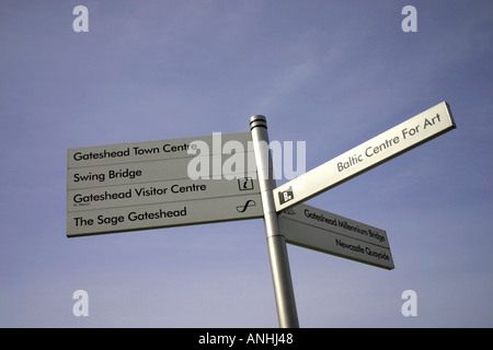 Signpost on the Quayside Newcastle Upon Tyne United Kingdom Stock Photo