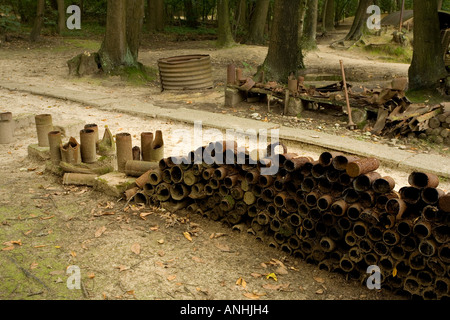 The Iron Harvest. Old shells and bombs that are still being found in the soil of WW1 battlefields. Sanctuary Wood near Ypres Stock Photo