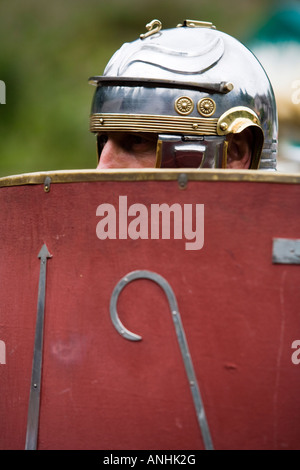 Roman soldier at a Roman army reenactment,  Chedworth Villa, Gloucestershire, UK Stock Photo