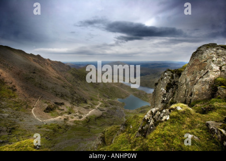 View from the summit of Mount Snowdon in the Snowdonia National Park Wales UK Stock Photo