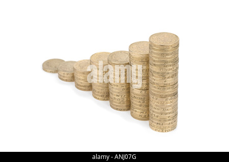 Ascending piles of pound coins Stock Photo