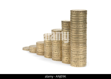 Ascending piles of pound coins Stock Photo