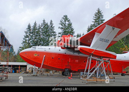 Aircraft Maintenance on the Martin Mars Coulson Flying Boat Water Bomber British Columbia BC Canada Stock Photo