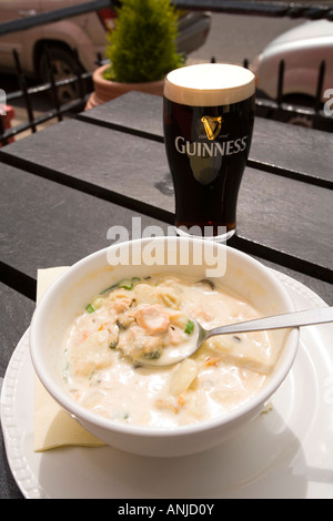 UK Northern Ireland County Down Killyleagh High Street Dufferin Arms pub lunch Guinness and fish chowder Stock Photo