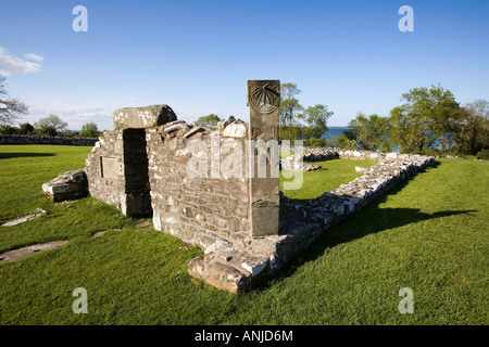 UK Northern Ireland County Down Killinchy Nendrum Monastic Site reconstructed church and sundial Stock Photo