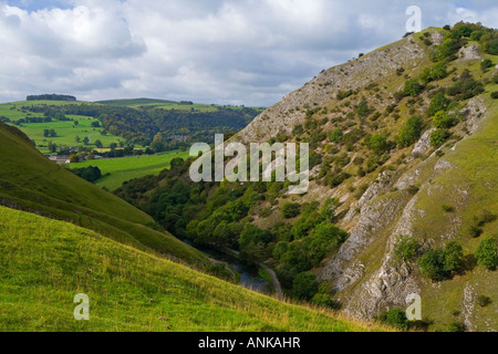 View from the summit of Thorpe Cloud towards Bunster Hill near Dovedale in the Peak District National Park Derbyshire England Stock Photo