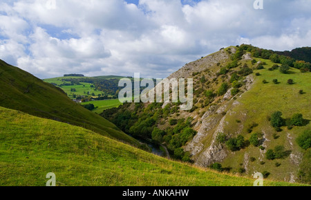 View from the summit of Thorpe Cloud towards Bunster Hill near Dovedale in the Peak District National Park Derbyshire England Stock Photo