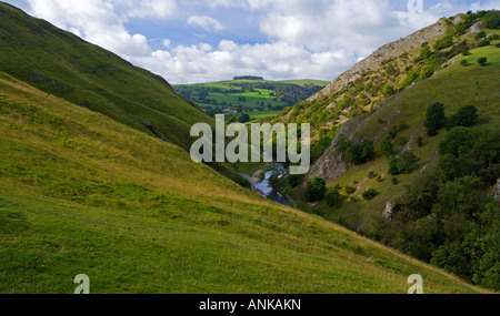 View of Dovedale from the slopes of Thorpe Cloud in the Peak District National Park England UK Stock Photo