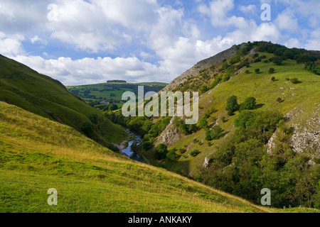 View of Dovedale from the slopes of Thorpe Cloud in the Peak District National Park England UK Stock Photo