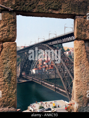 Ponte Dom Luis I in Porto Portugal as seen from Vila Nova de Gaia towards Porto Stock Photo