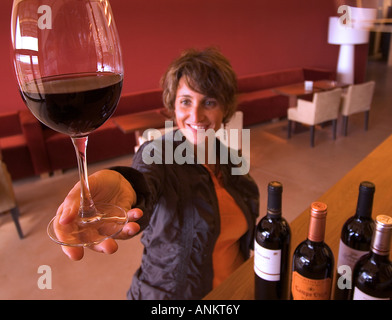 Young woman with a glass of Red Wine La Rioja Spain Stock Photo