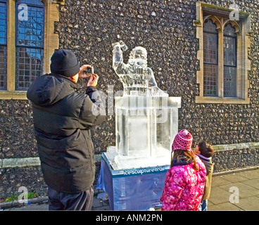 Ice sculpture of The judge in Norwich, UK Stock Photo