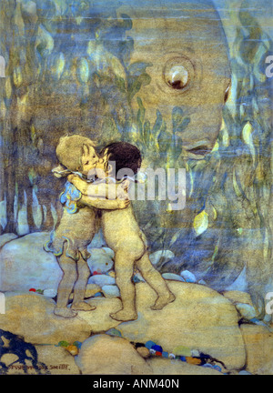 The Water Babies Charles Kingsley New York 1916 Two babies hugging and kissing each other Stock Photo