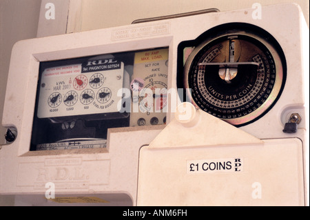 Old fashioned electricity coin meter. Stock Photo