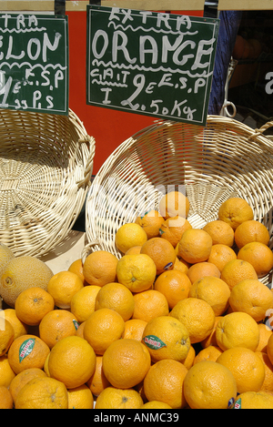Oranges on sale at a fruit stand in Paris, France. Stock Photo