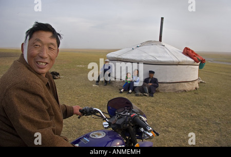 Family in Ger or mongolian yurt Inner Mongolian Autonomous Region in northeast China Stock Photo
