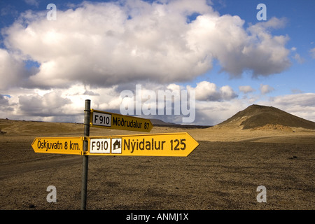 Signpost points near askja caldera Interior Iceland Stock Photo