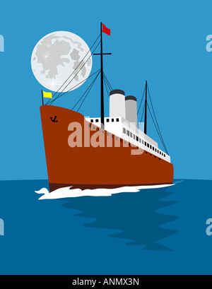 Ocean liner with moon in the background Stock Photo