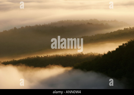 Dawn over the Lot Valley, near Cahors, France Stock Photo