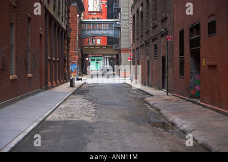 New York City - Empty cobblestone street view in Soho with sunlight ...