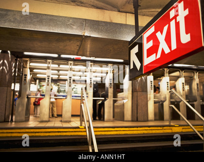 exit sign in New York City subway station Stock Photo