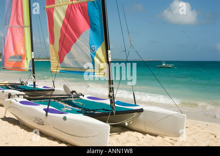 Catamarans on the Beach in Punta Cana, Dominican Republic, August 2006 Stock Photo