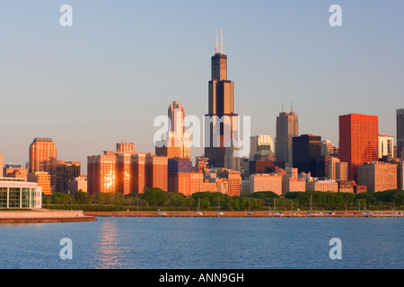 USA Chicago Skyline viewed over Lake Michigan Stock Photo