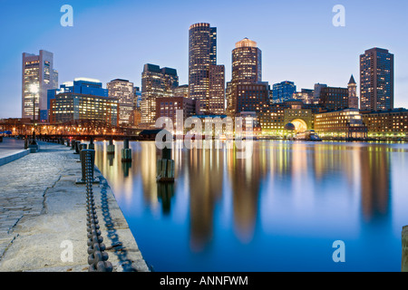 USA Boston Massachusetts Boston financial skyline viewed from fan pier