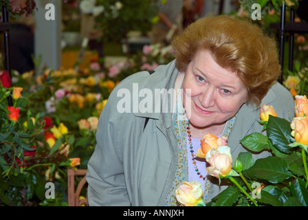 Patricia Routledge with rose; actress celebrity at Chelsea Flower Show May 2006, London, England Stock Photo