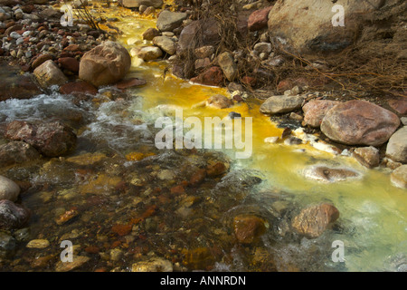 Mineral laden water flowing in Kwagunt Creek from Nankoweap Butte in Grand Canyon National Park, Arizona, United States Stock Photo