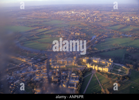 Aerial view of Windsor Castle through a window glass of airliner England Stock Photo