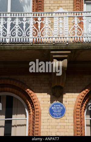 Anne Bronte Blue Placque on The Grand Hotel in Scarborough North Yorkshire England Stock Photo