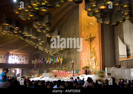 The interior of the modern Basilica of Guadalupe in Mexico City Mexico Stock Photo