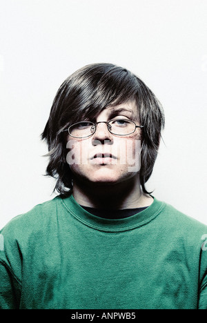 A teenage boy wearing glasses Stock Photo