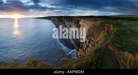 The cliffs of Nash Point on the Glamorgan Heritage Coast in South Wales at sunset. Stock Photo
