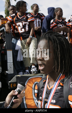 Miami Florida,Overtown,Booker T. Washington High School,campus,public education,campus,state football champions,celebration,Black Blacks African Afric Stock Photo