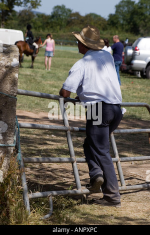 farmer in cowboy hat leaning on fence County Limerick Ireland Stock Photo