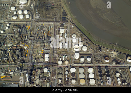 Aerial view of Coryton Oil Refinery near Canvey Island in Kent. The refinery is on the Thames Estuary and is owned by Petroplus Stock Photo