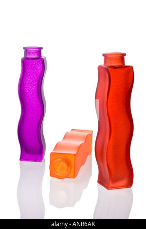 Three colorful flower vases Stock Photo