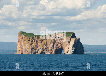 Perce Rock from Ile de Bonaventure, province of Quebec, Canada. Stock Photo