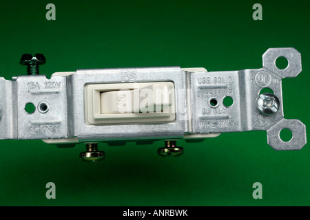 Light switch, North American standard electrical component - ON Stock Photo