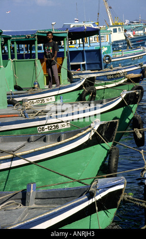 Maldives Male dhoni water taxis in harbour Stock Photo