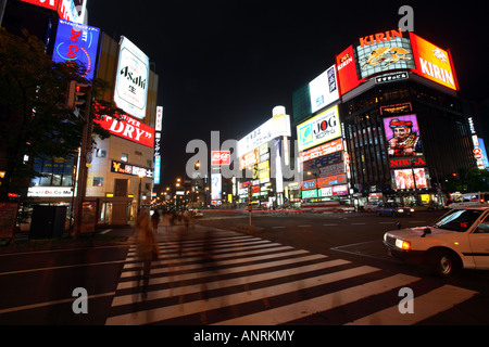 View of Susukino entertainment district at night Sapporo Hokkaido Japan Stock Photo
