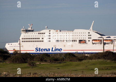 Stena Line ferry, Stena Britannica, leaving Harwich, as seen from Landguard Point, Felixstowe Stock Photo