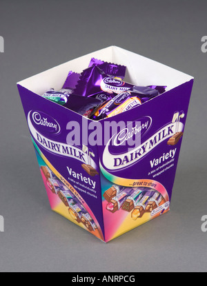 box of Cadburys Dairy Milk miniature chocolates Stock Photo